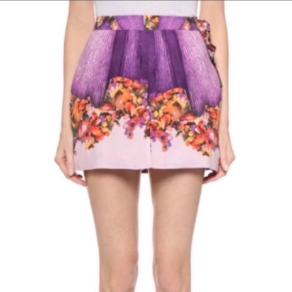 Misha Nonoo Size 10 Purple Silk‎ Floral Harriet Skort Skirt